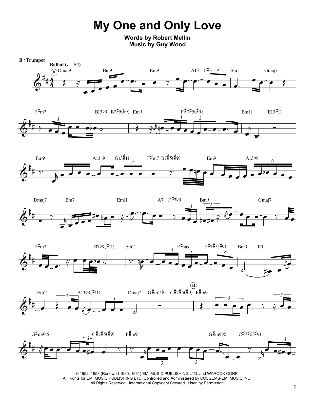 Chris Botti My One And Only Love sheet music notes and chords arranged for Trumpet Transcription