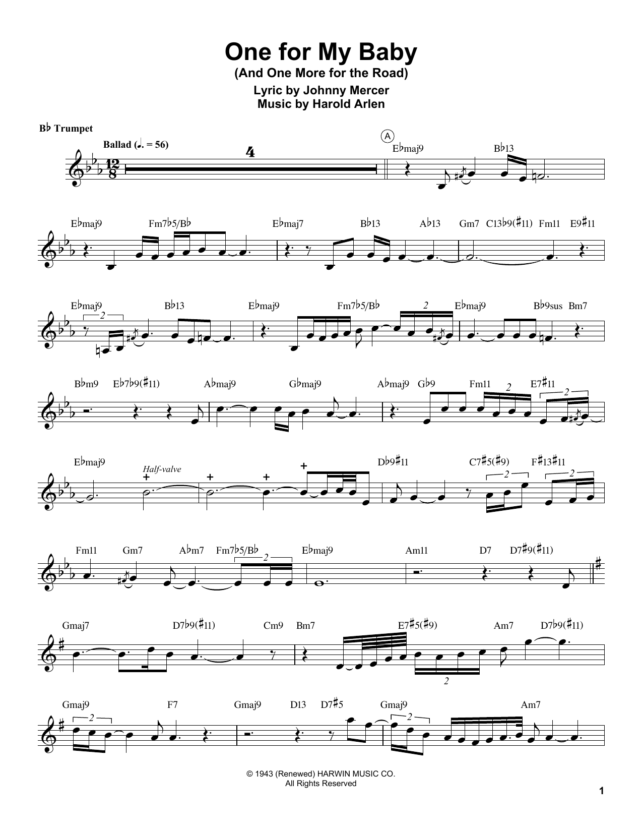 Chris Botti One For My Baby (And One More For The Road) sheet music notes and chords arranged for Trumpet Transcription