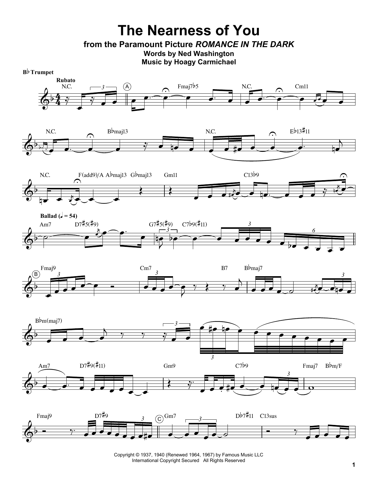 Chris Botti The Nearness Of You sheet music notes and chords arranged for Trumpet Transcription