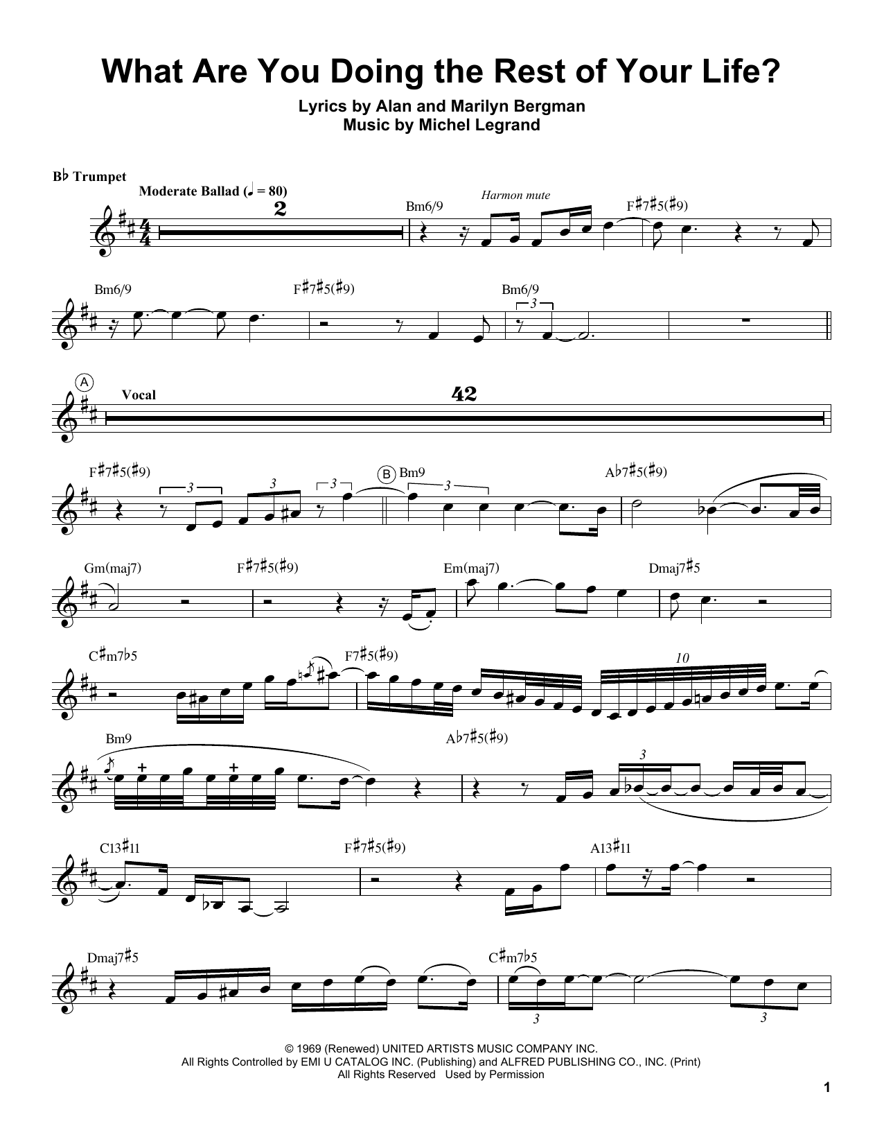 Chris Botti What Are You Doing The Rest Of Your Life? sheet music notes and chords arranged for Trumpet Transcription