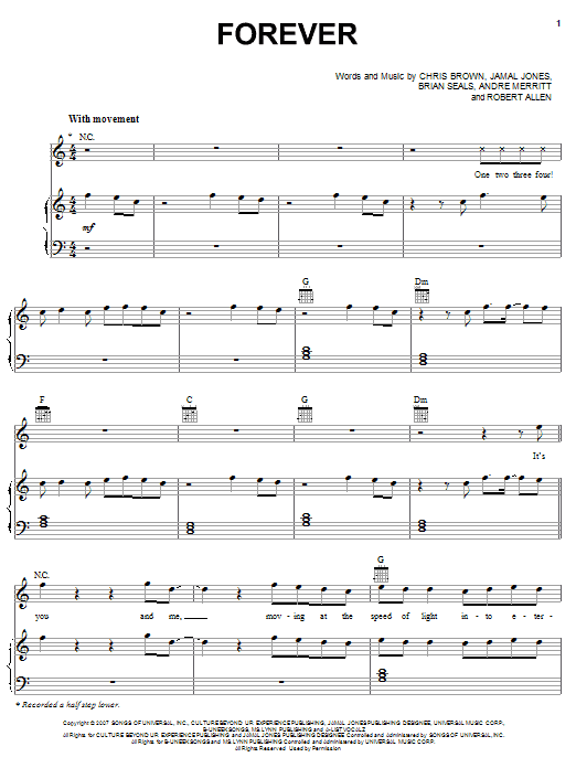 Chris Brown Forever sheet music notes and chords arranged for Piano, Vocal & Guitar Chords (Right-Hand Melody)
