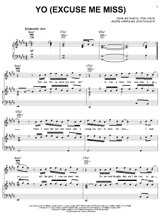 Chris Brown Yo (Excuse Me Miss) sheet music notes and chords arranged for Piano, Vocal & Guitar Chords (Right-Hand Melody)