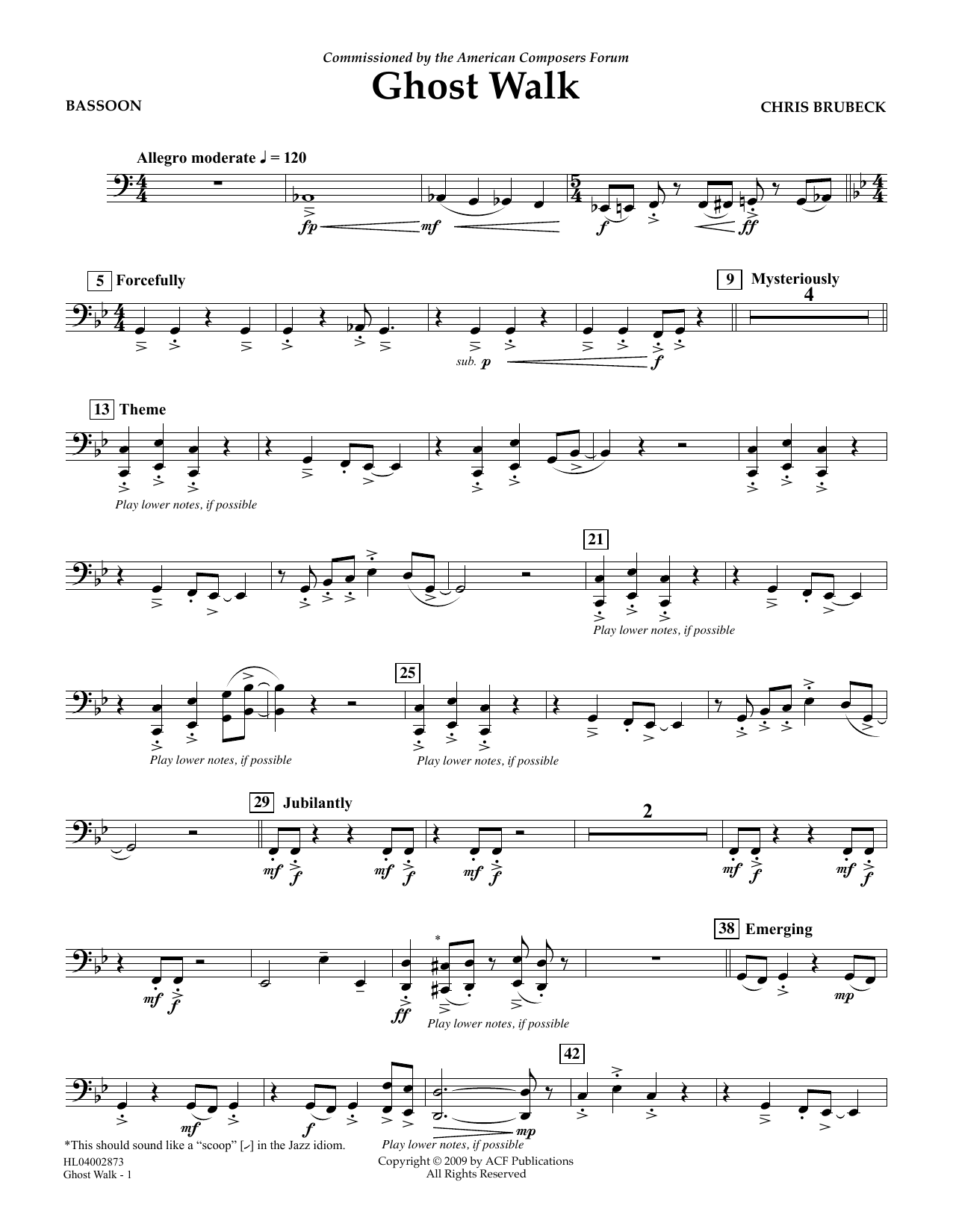 Chris Brubeck Ghost Walk - Bassoon sheet music notes and chords arranged for Concert Band