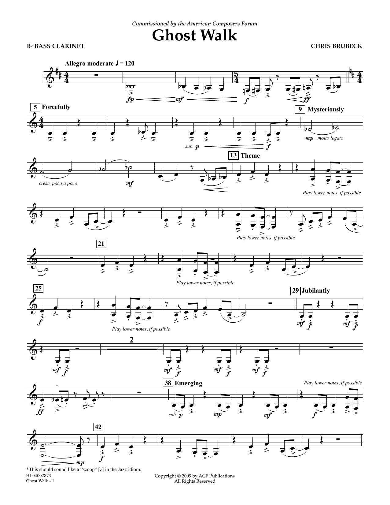 Chris Brubeck Ghost Walk - Bb Bass Clarinet sheet music notes and chords arranged for Concert Band