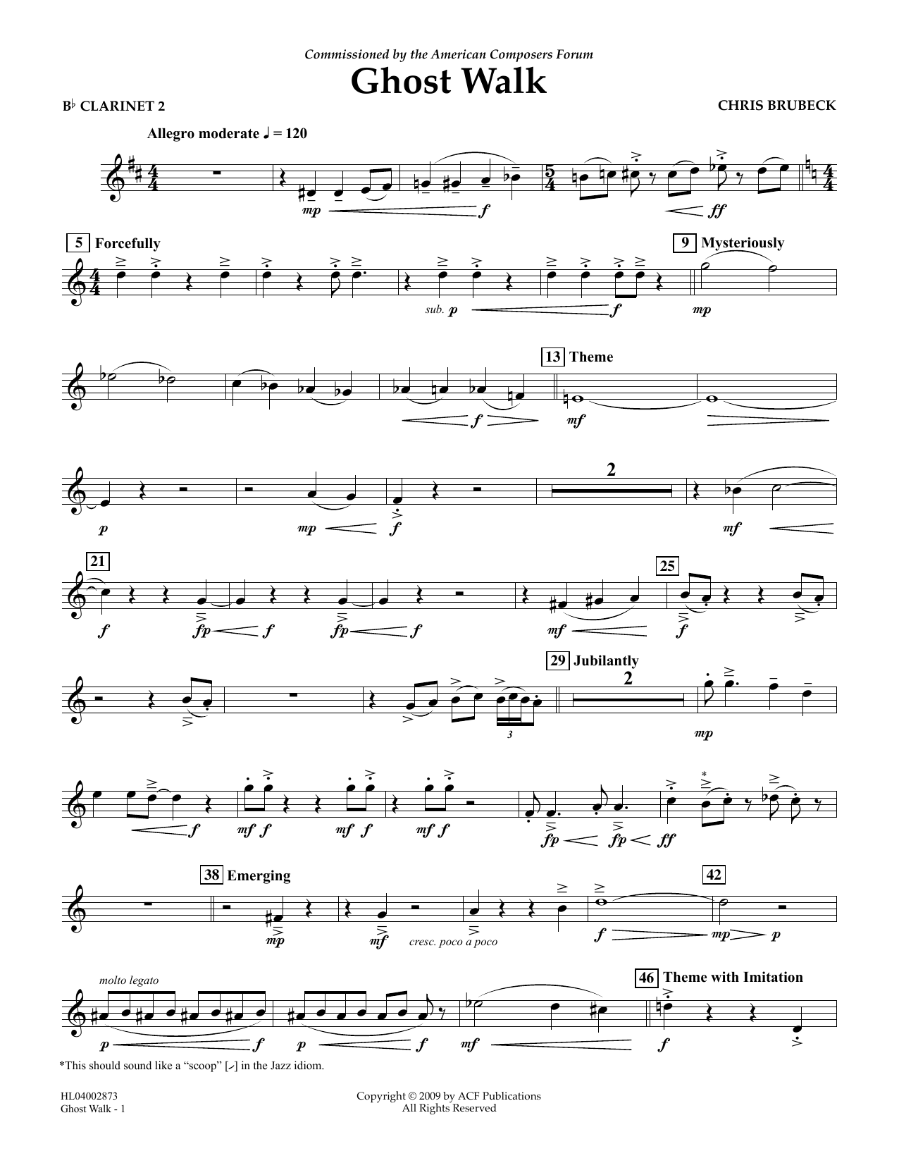 Chris Brubeck Ghost Walk - Bb Clarinet 2 sheet music notes and chords arranged for Concert Band