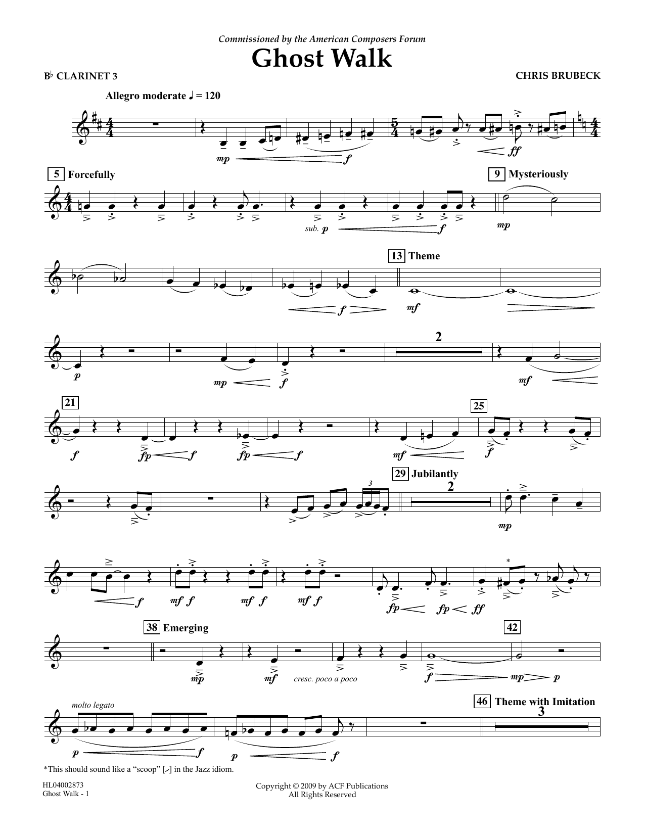 Chris Brubeck Ghost Walk - Bb Clarinet 3 sheet music notes and chords arranged for Concert Band