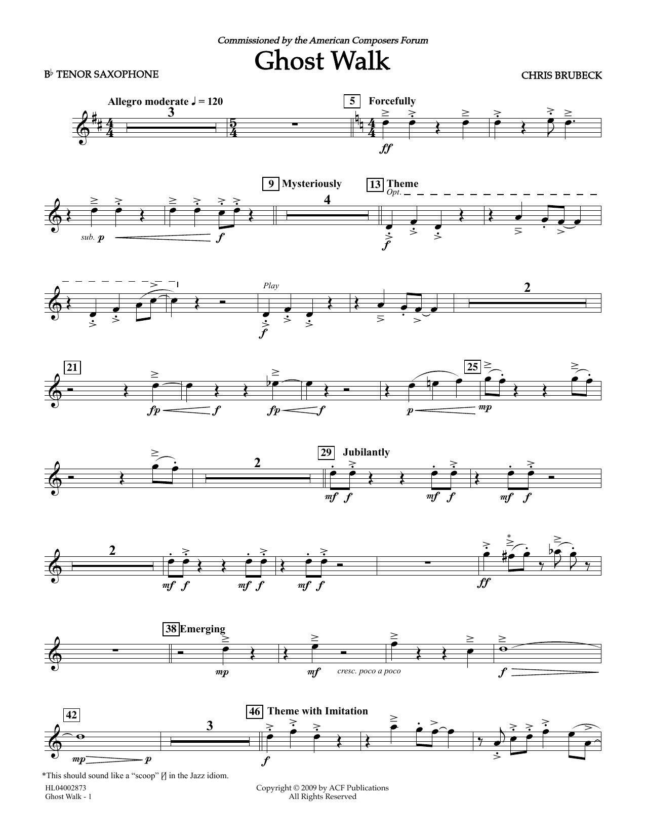 Chris Brubeck Ghost Walk - Bb Tenor Saxophone sheet music notes and chords arranged for Concert Band