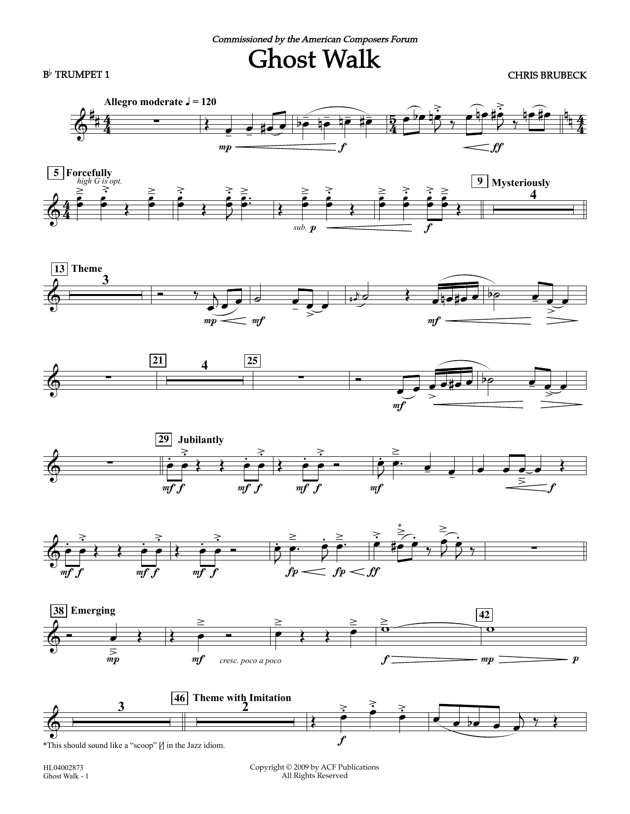 Chris Brubeck Ghost Walk - Bb Trumpet 1 sheet music notes and chords arranged for Concert Band