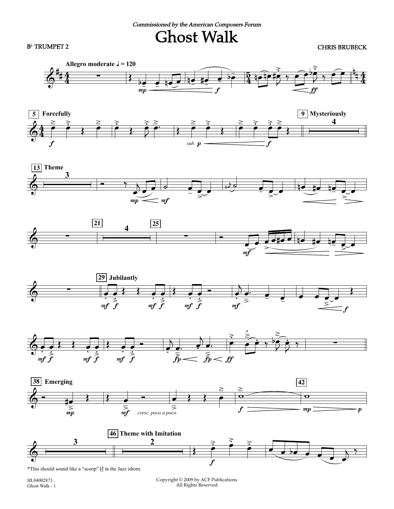 Chris Brubeck Ghost Walk - Bb Trumpet 2 sheet music notes and chords arranged for Concert Band