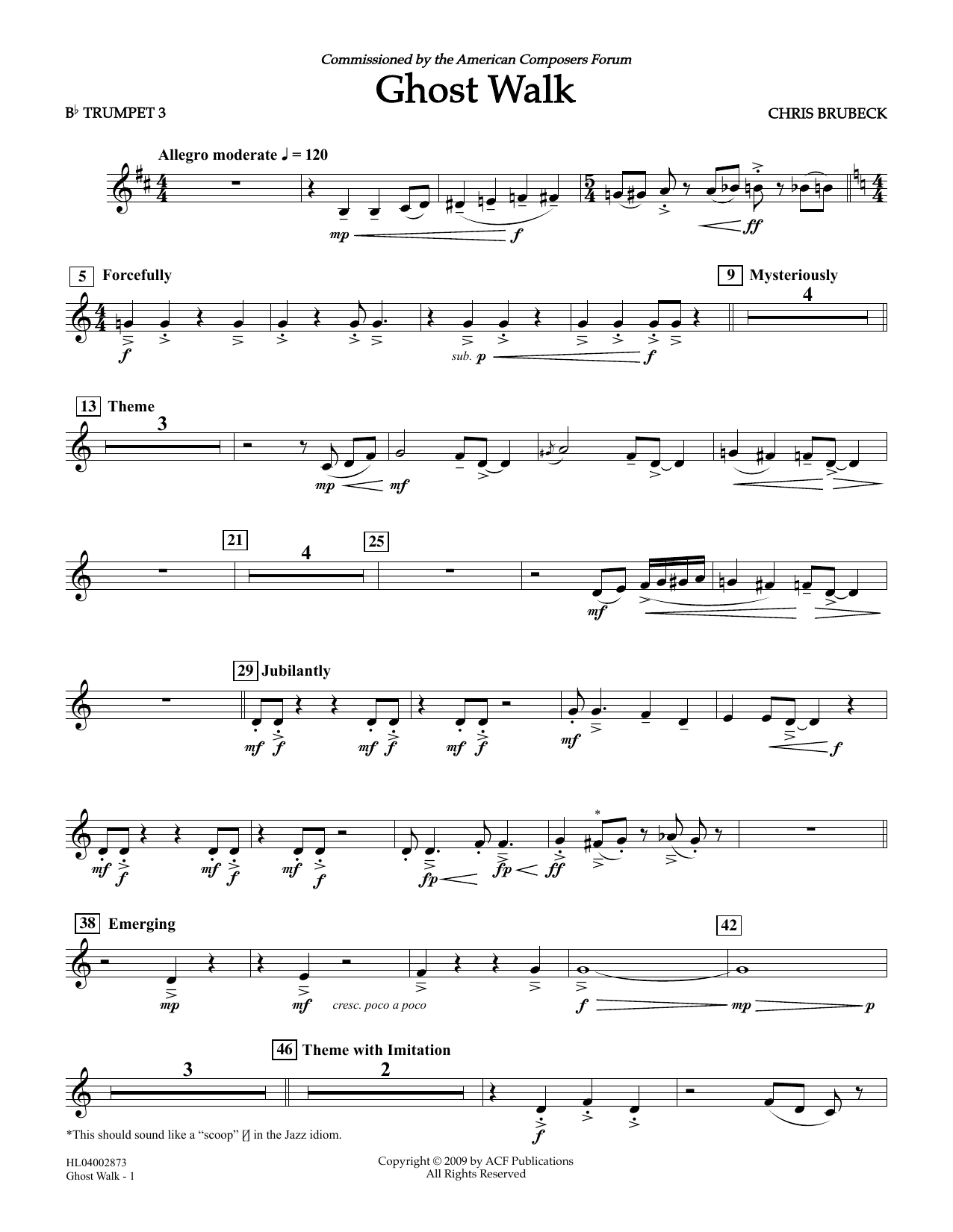 Chris Brubeck Ghost Walk - Bb Trumpet 3 sheet music notes and chords arranged for Concert Band
