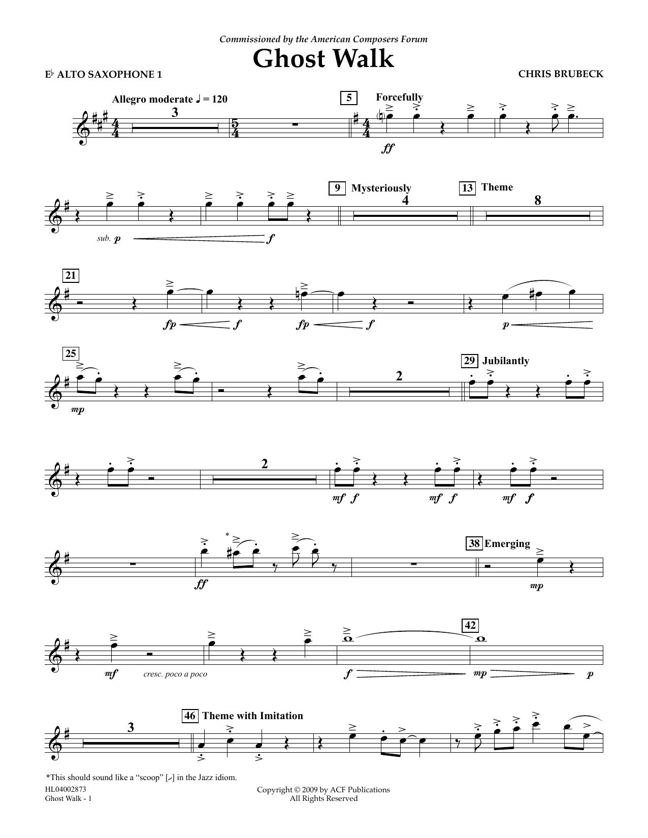 Chris Brubeck Ghost Walk - Eb Alto Saxophone 1 sheet music notes and chords arranged for Concert Band