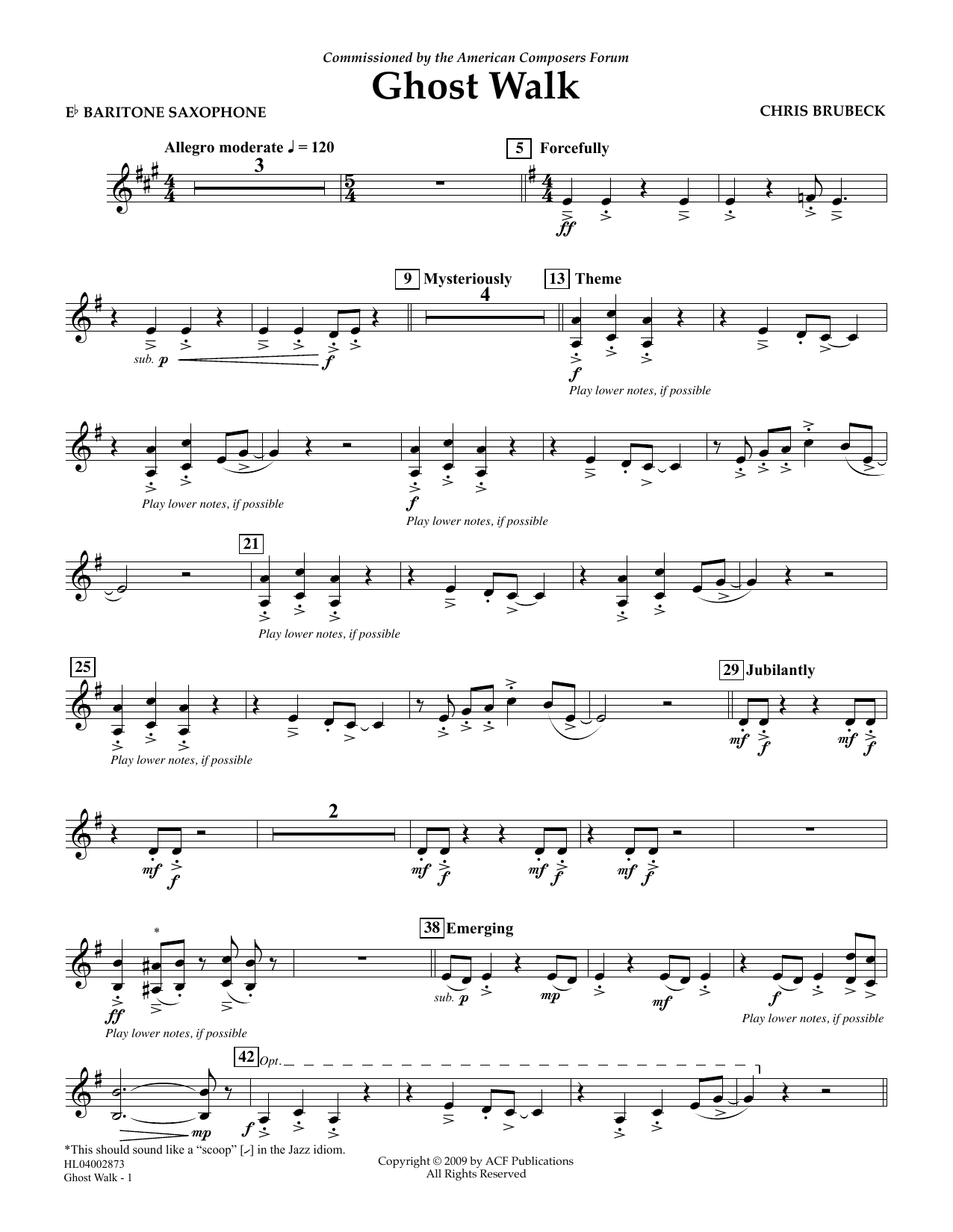 Chris Brubeck Ghost Walk - Eb Baritone Saxophone sheet music notes and chords arranged for Concert Band