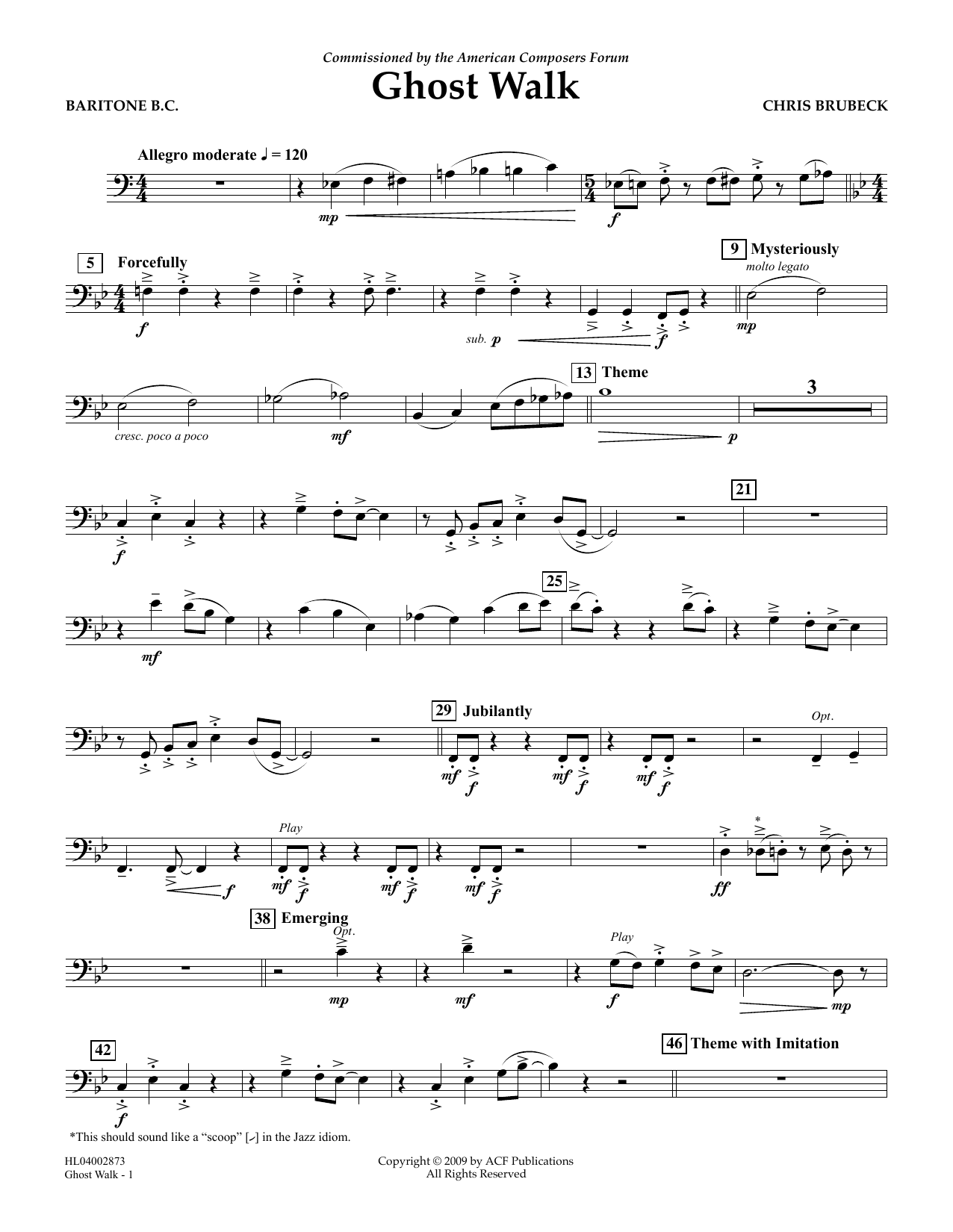 Chris Brubeck Ghost Walk - Euphonium in Bass Clef sheet music notes and chords arranged for Concert Band