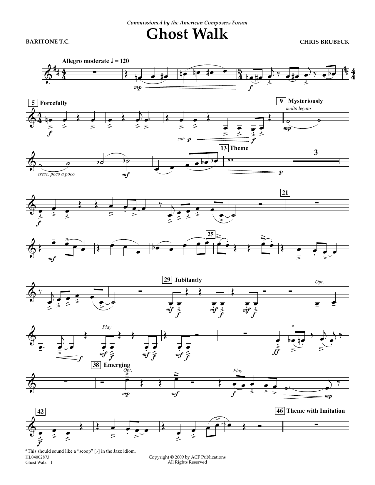 Chris Brubeck Ghost Walk - Euphonium in Treble Clef sheet music notes and chords arranged for Concert Band