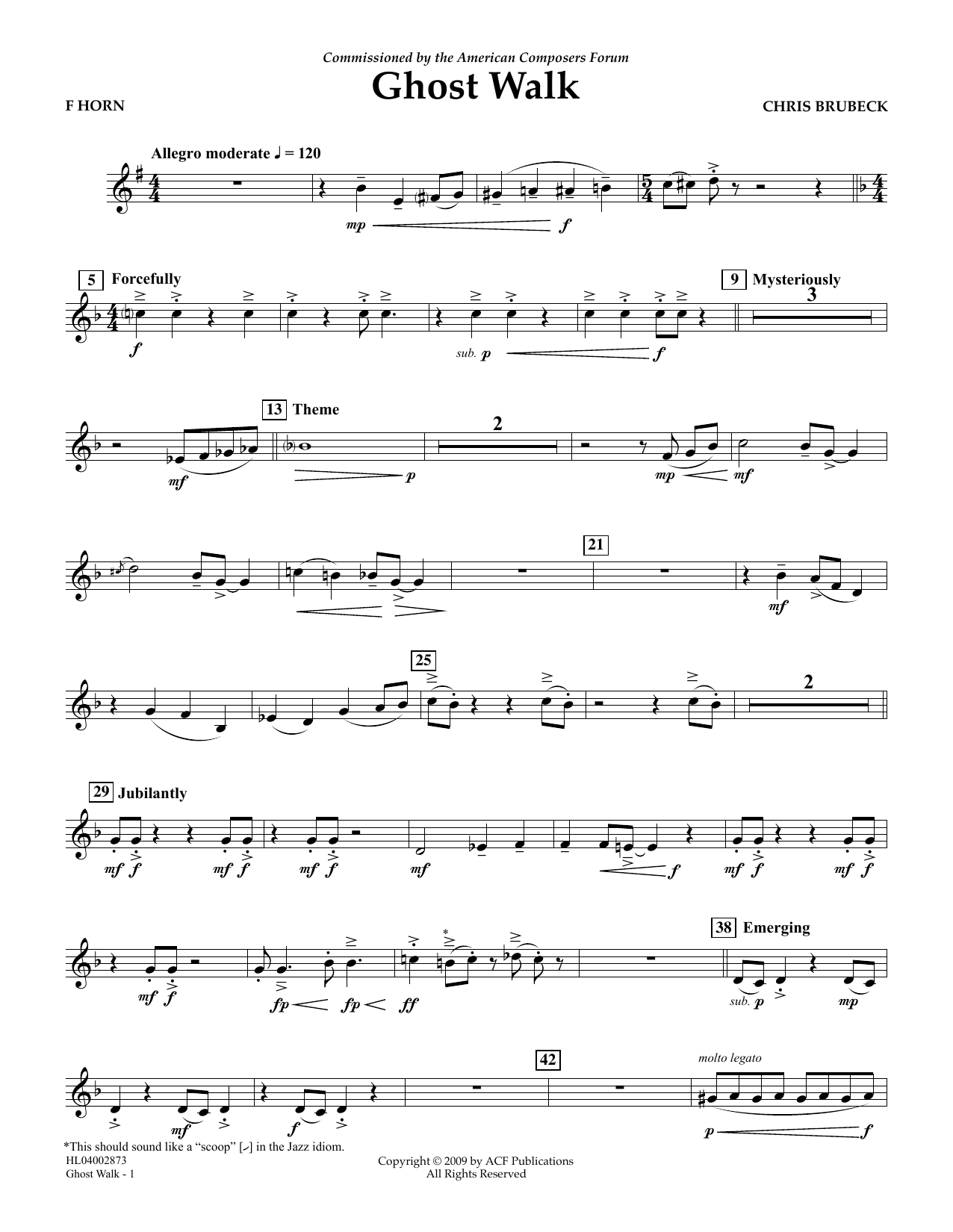 Chris Brubeck Ghost Walk - F Horn sheet music notes and chords arranged for Concert Band