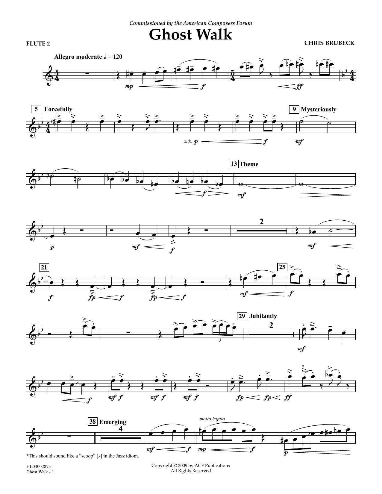 Chris Brubeck Ghost Walk - Flute 2 sheet music notes and chords arranged for Concert Band