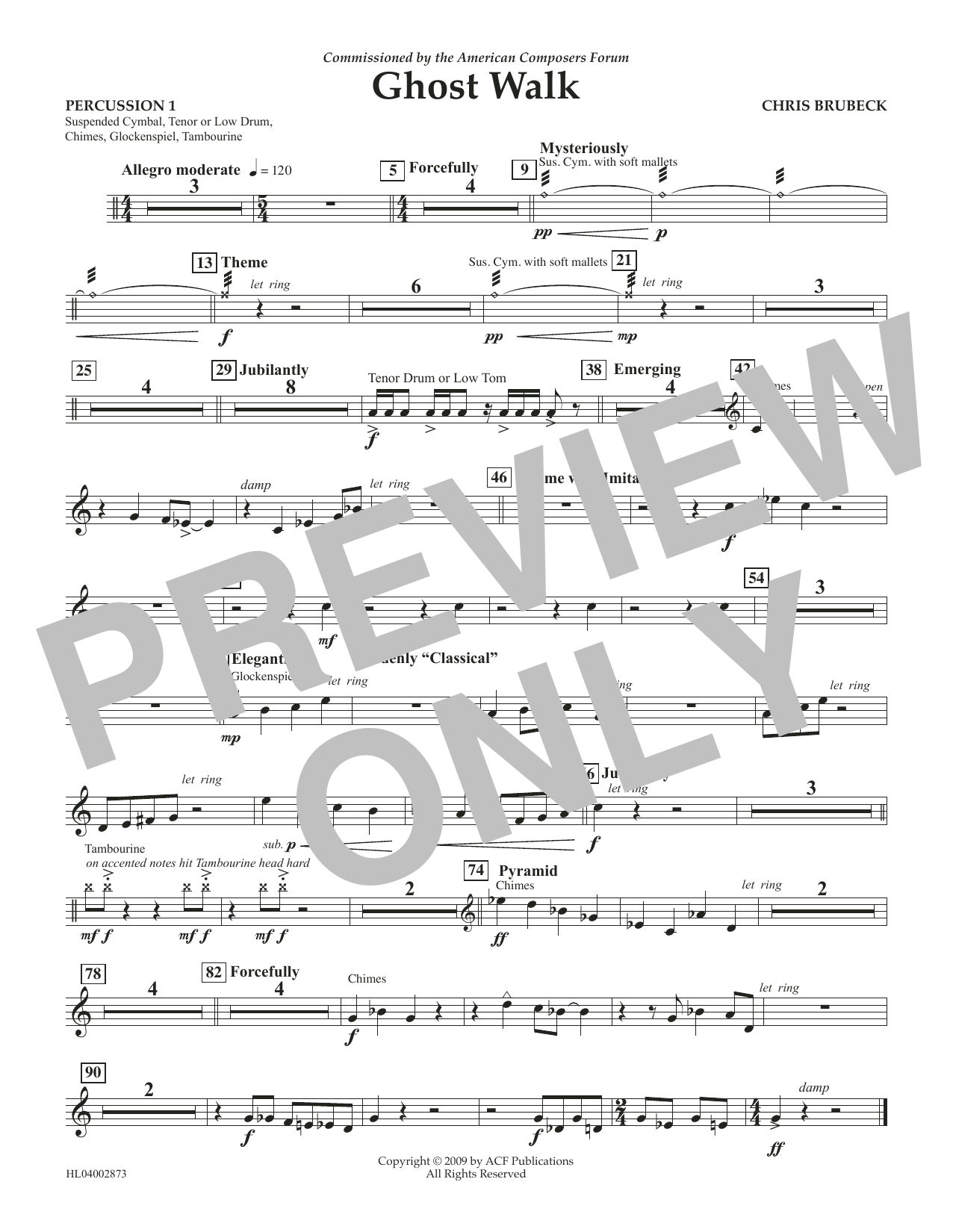 Chris Brubeck Ghost Walk - Percussion 1 sheet music notes and chords arranged for Concert Band