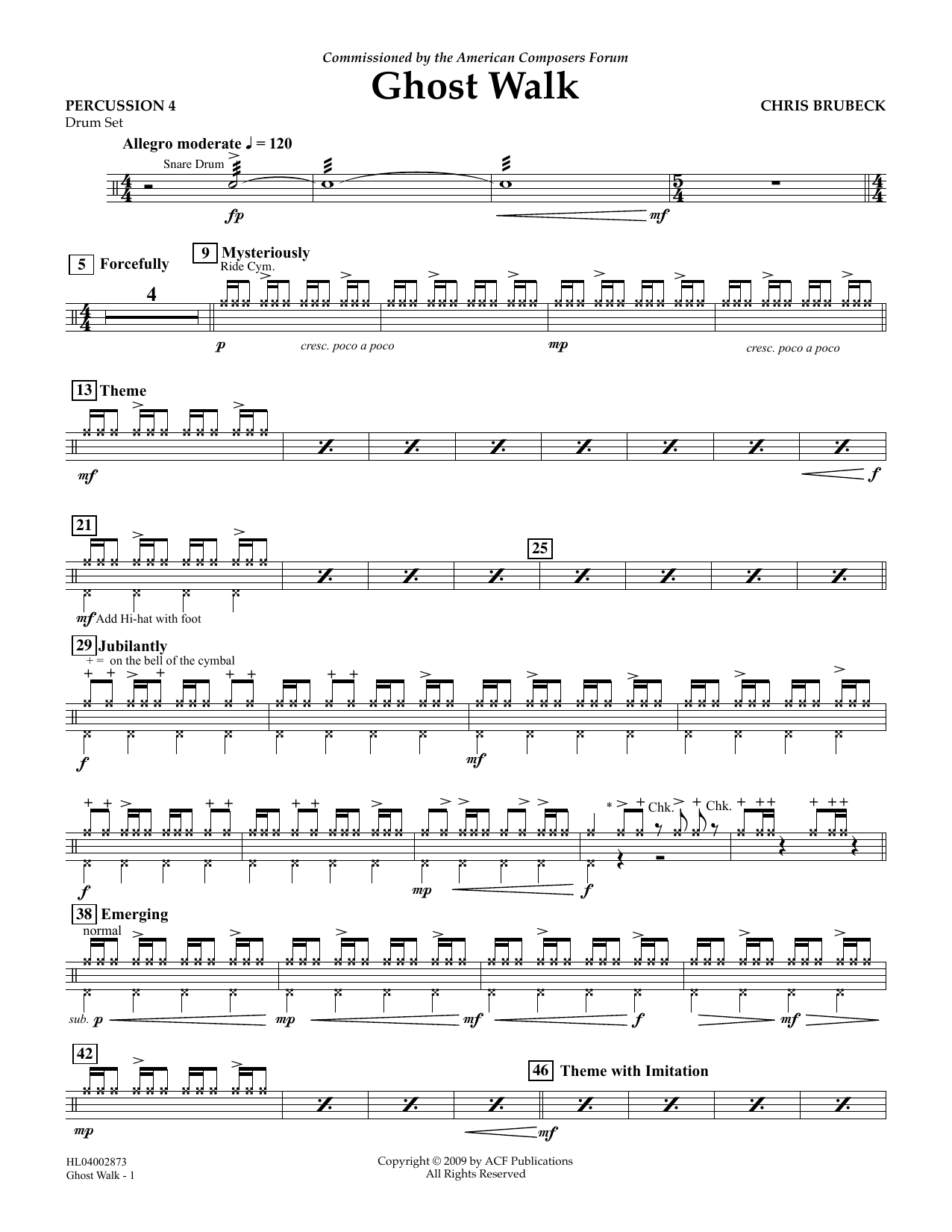 Chris Brubeck Ghost Walk - Percussion 4 sheet music notes and chords arranged for Concert Band