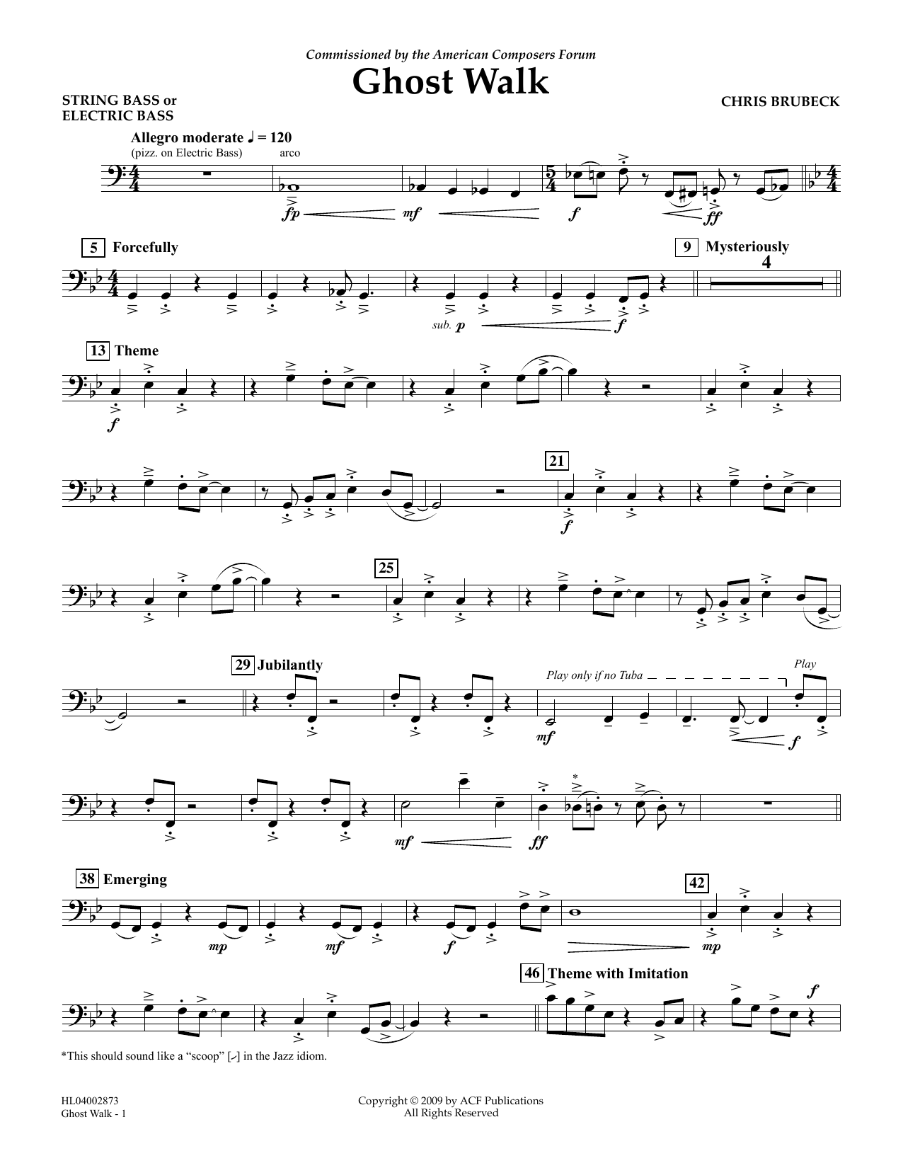 Chris Brubeck Ghost Walk - String Bass sheet music notes and chords arranged for Concert Band