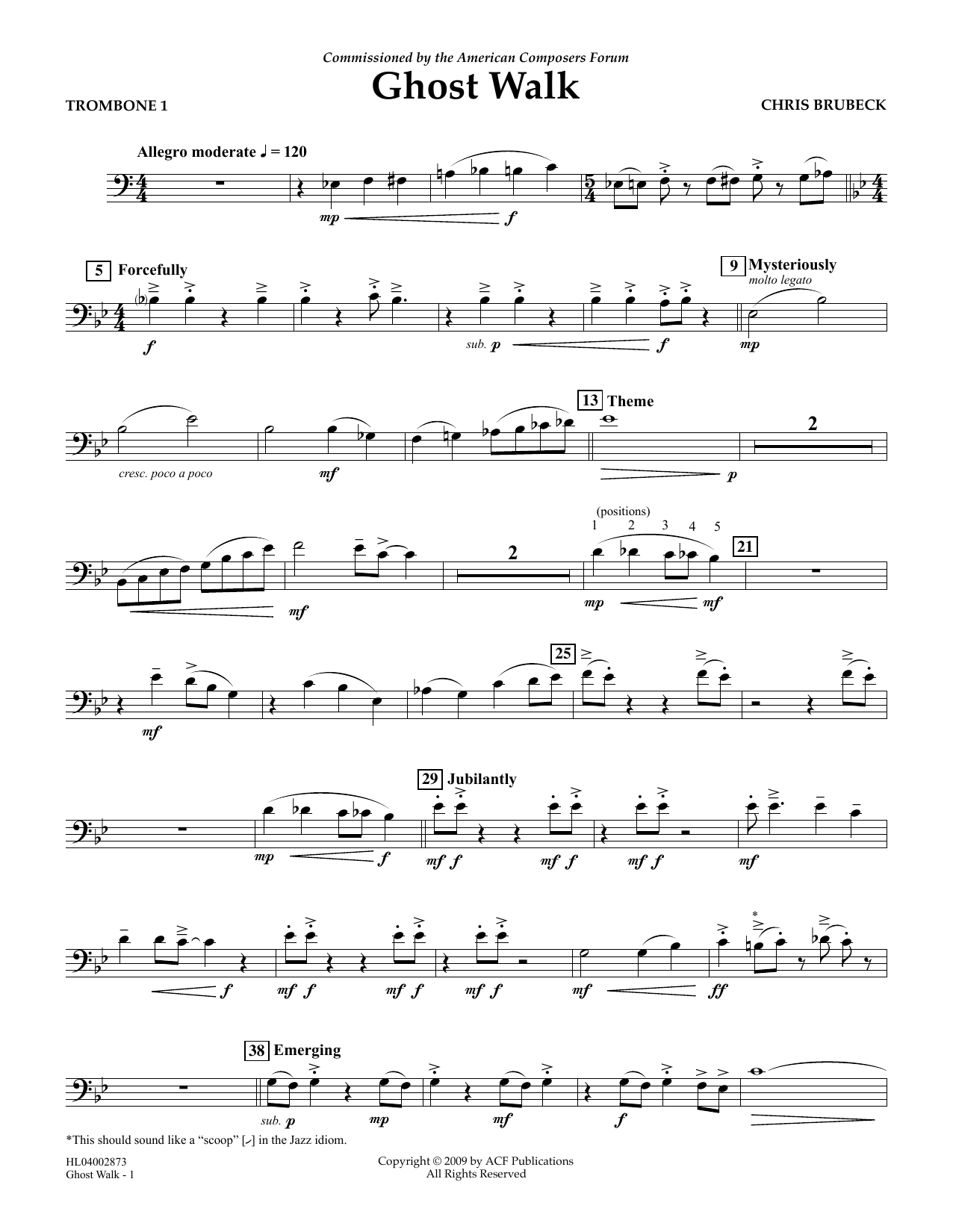 Chris Brubeck Ghost Walk - Trombone 1 sheet music notes and chords arranged for Concert Band