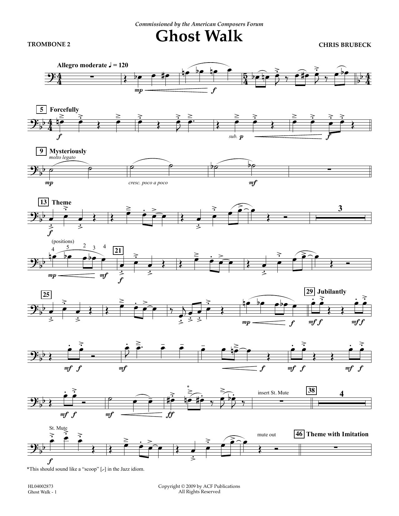 Chris Brubeck Ghost Walk - Trombone 2 sheet music notes and chords arranged for Concert Band