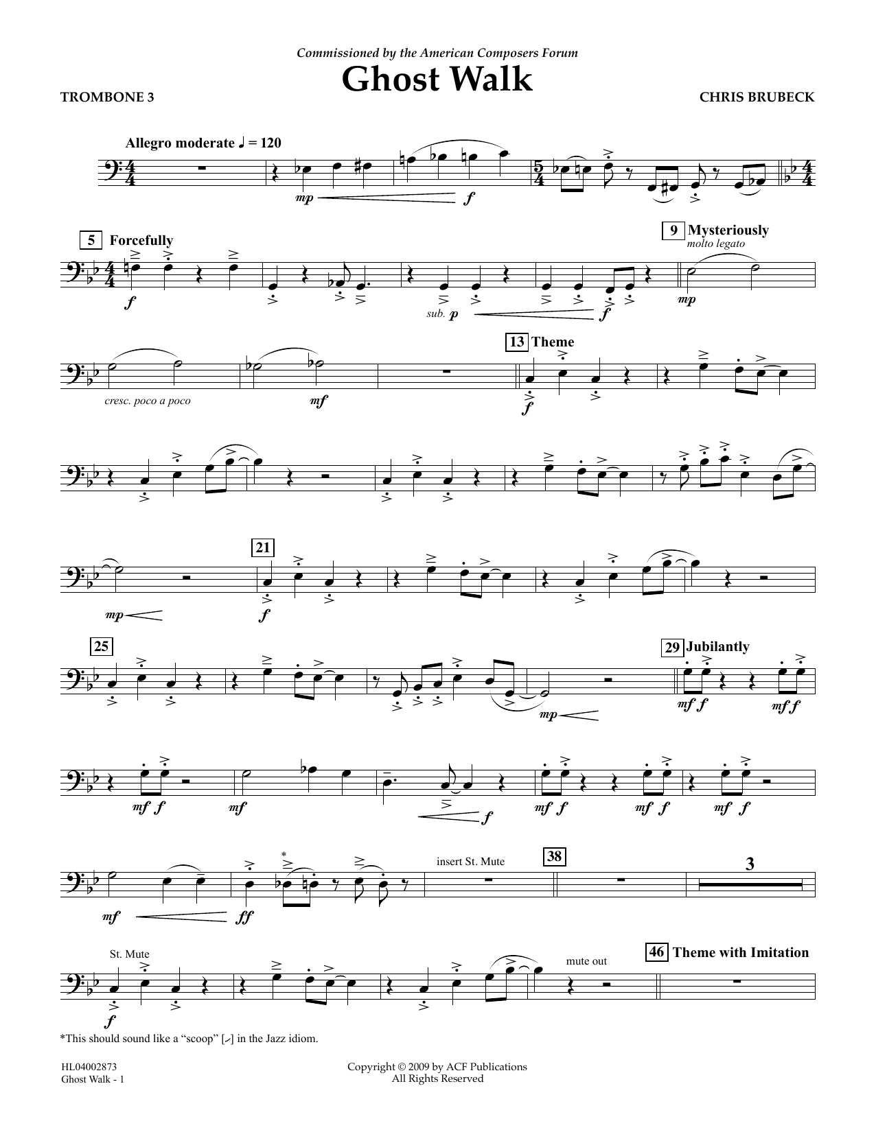 Chris Brubeck Ghost Walk - Trombone 3 sheet music notes and chords arranged for Concert Band