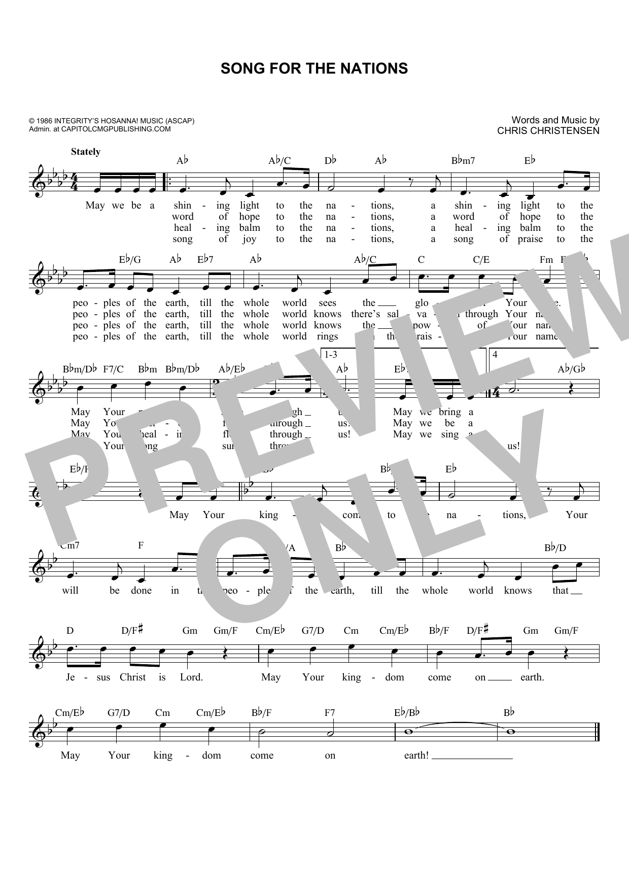 Chris Christensen Song For The Nations sheet music notes and chords arranged for Lead Sheet / Fake Book
