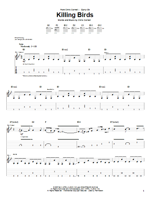 Chris Cornell Killing Birds sheet music notes and chords arranged for Guitar Tab