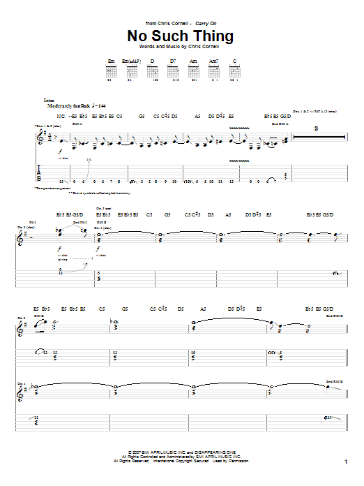 Chris Cornell No Such Thing sheet music notes and chords arranged for Guitar Tab