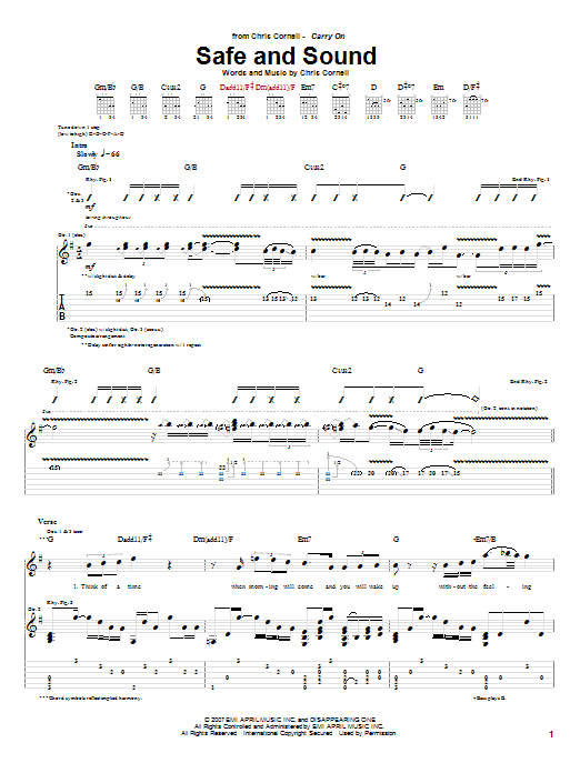 Chris Cornell Safe And Sound sheet music notes and chords arranged for Guitar Tab