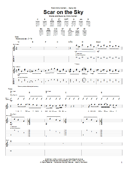 Chris Cornell Scar On The Sky sheet music notes and chords arranged for Guitar Tab
