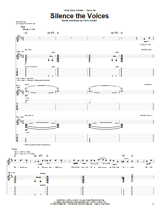Chris Cornell Silence The Voices sheet music notes and chords arranged for Guitar Tab