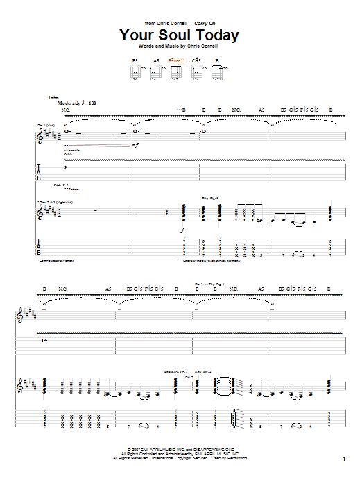 Chris Cornell Your Soul Today sheet music notes and chords arranged for Guitar Tab