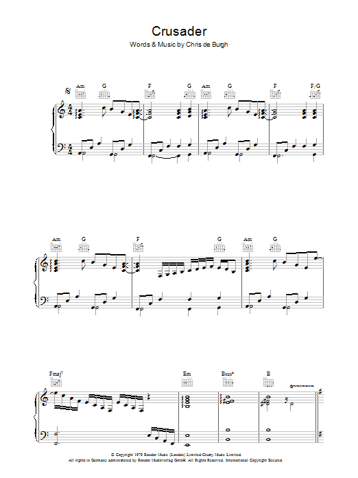 Chris de Burgh Crusader sheet music notes and chords arranged for Piano, Vocal & Guitar Chords