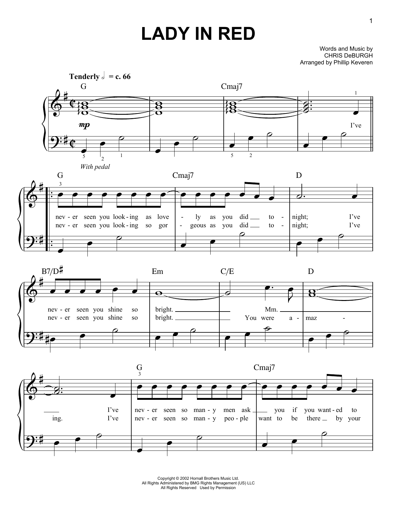 Chris de Burgh Lady In Red (arr. Phillip Keveren) sheet music notes and chords arranged for Easy Piano