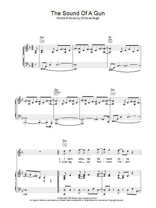 Chris de Burgh The Sound Of A Gun sheet music notes and chords arranged for Piano, Vocal & Guitar Chords