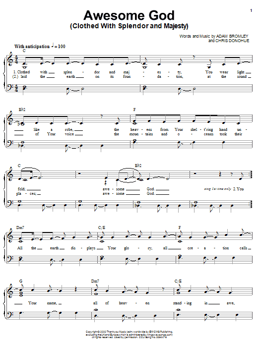 Chris Donohue Clothed With Splendour Awesome God sheet music notes and chords arranged for Piano, Vocal & Guitar Chords (Right-Hand Melody)