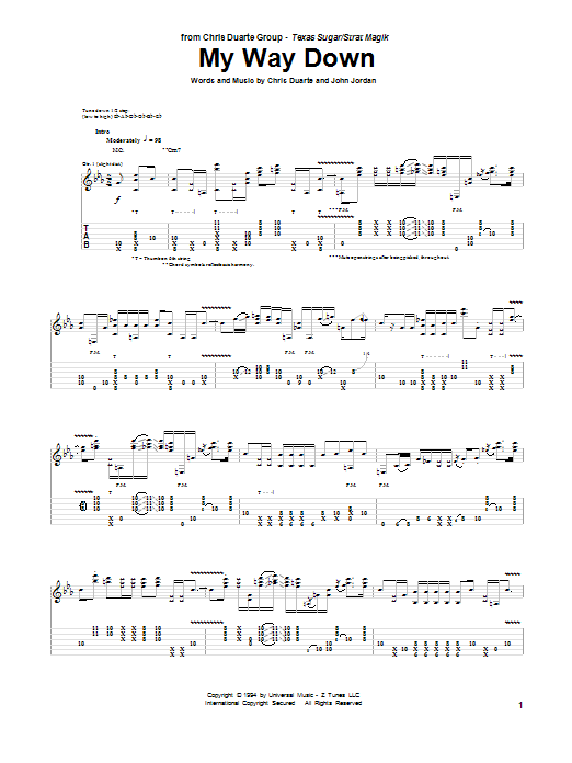Chris Duarte My Way Down sheet music notes and chords arranged for Guitar Tab (Single Guitar)