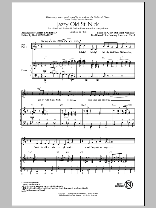 Chris Eastburn Jazzy Old St. Nick sheet music notes and chords arranged for 2-Part Choir