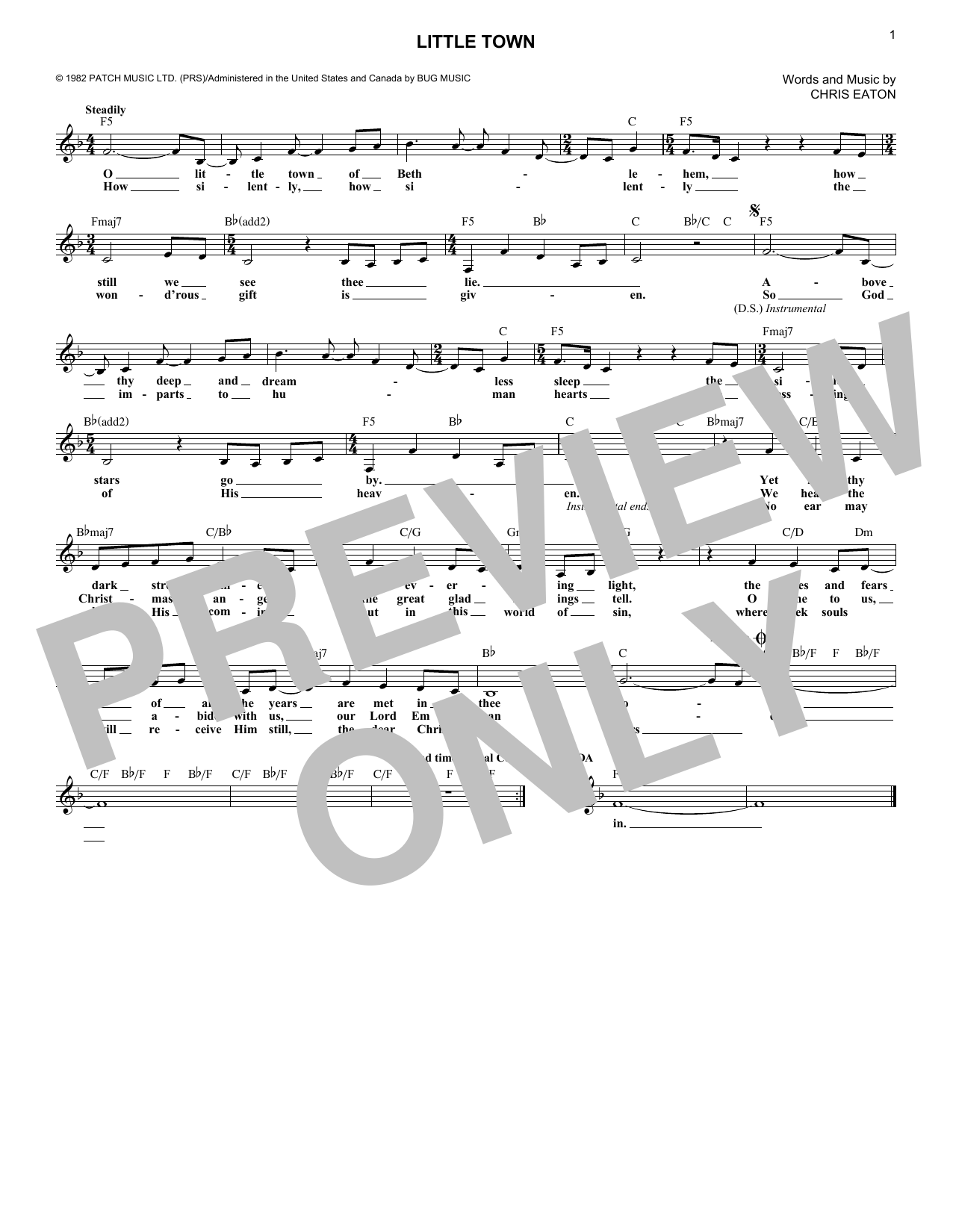 Chris Eaton Little Town sheet music notes and chords arranged for Lead Sheet / Fake Book