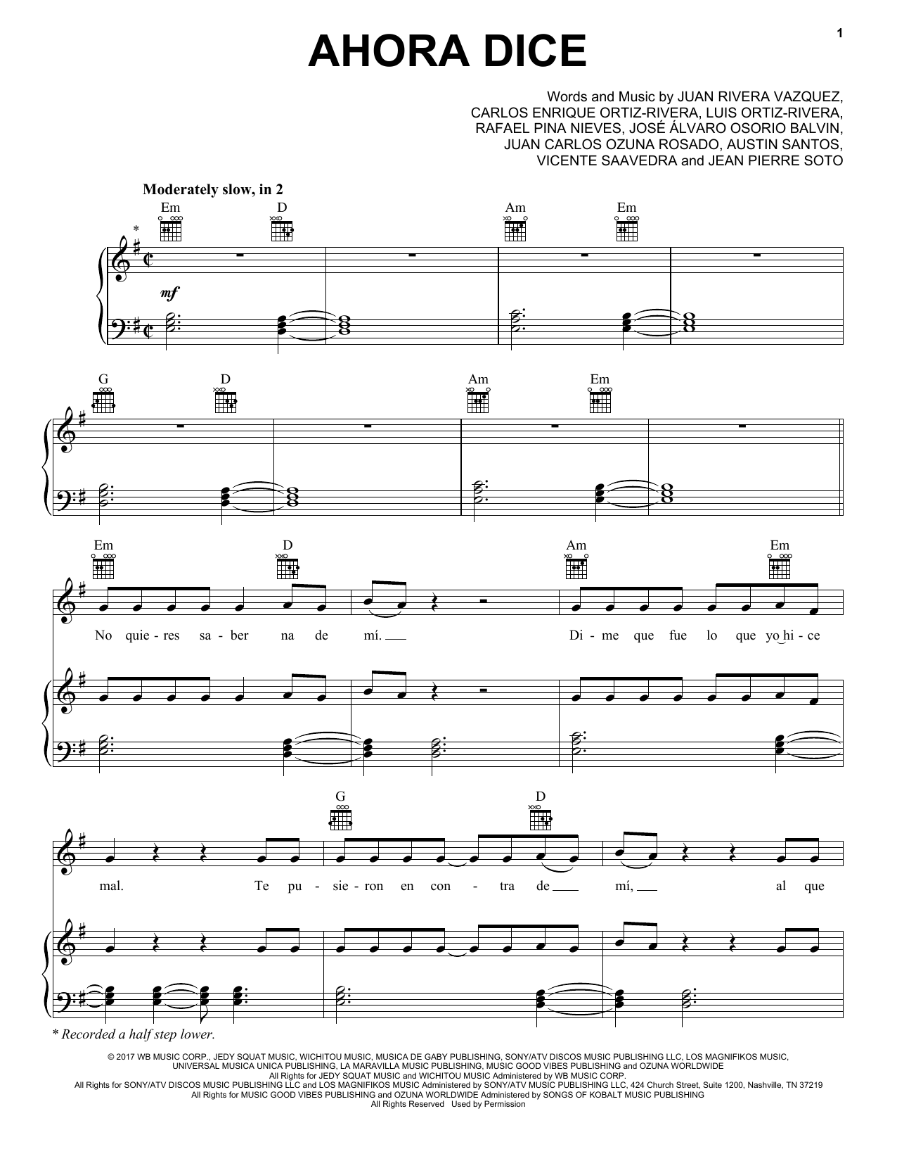 Chris Jeday feat. J Balvin, Ozuna & Arcangel Ahora Dice sheet music notes and chords arranged for Piano, Vocal & Guitar Chords (Right-Hand Melody)