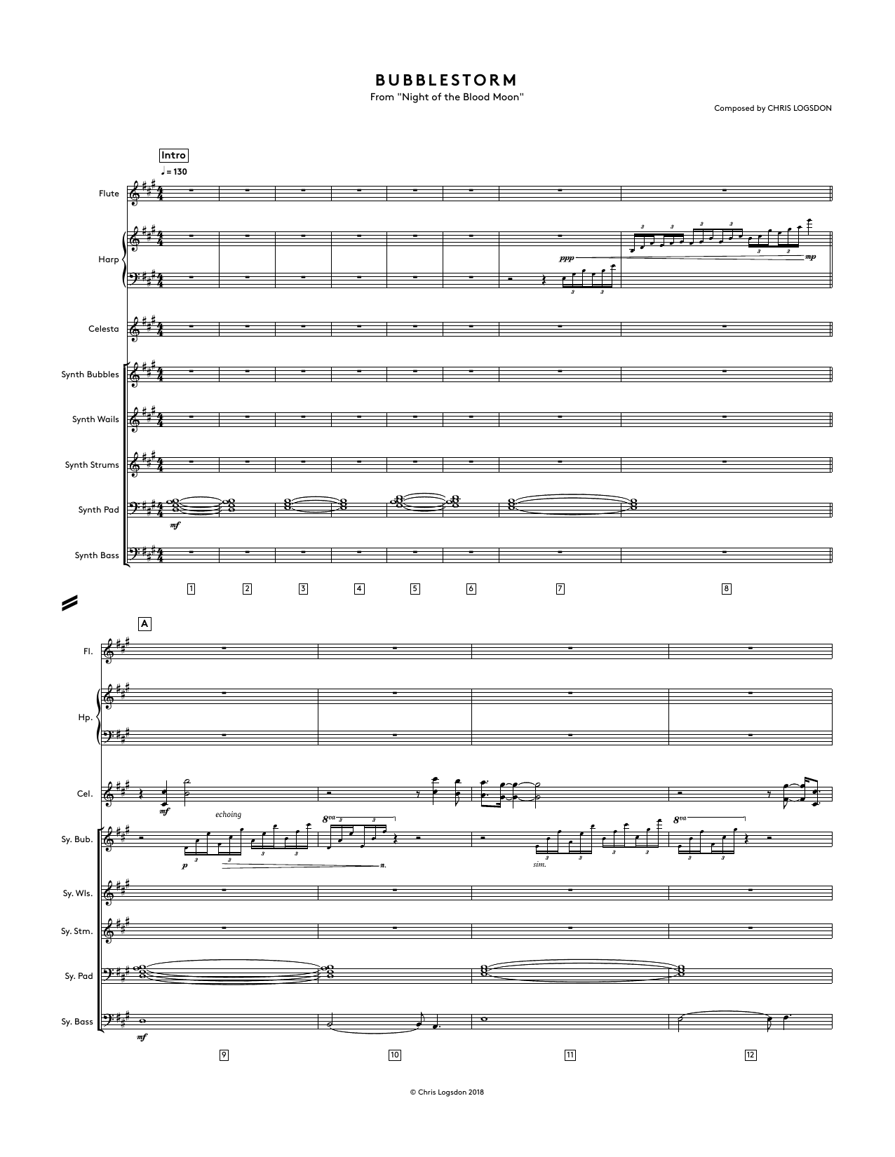 Chris Logsdon Bubblestorm (from Night of the Blood Moon) - Full Score sheet music notes and chords arranged for Performance Ensemble