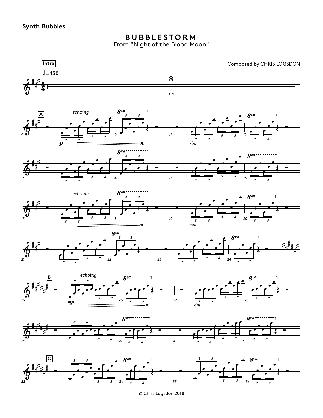 Chris Logsdon Bubblestorm (from Night of the Blood Moon) - Synth Bubbles sheet music notes and chords arranged for Performance Ensemble