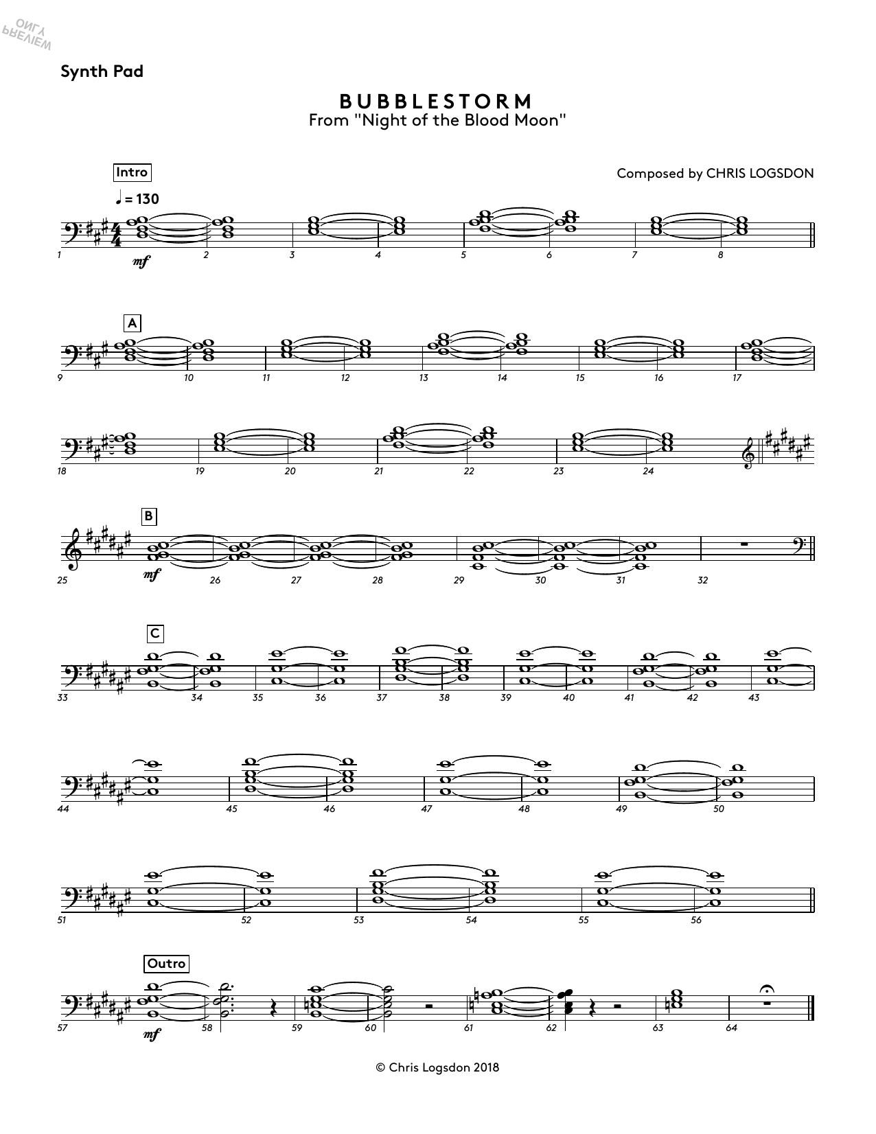 Chris Logsdon Bubblestorm (from Night of the Blood Moon) - Synth Pad sheet music notes and chords arranged for Performance Ensemble