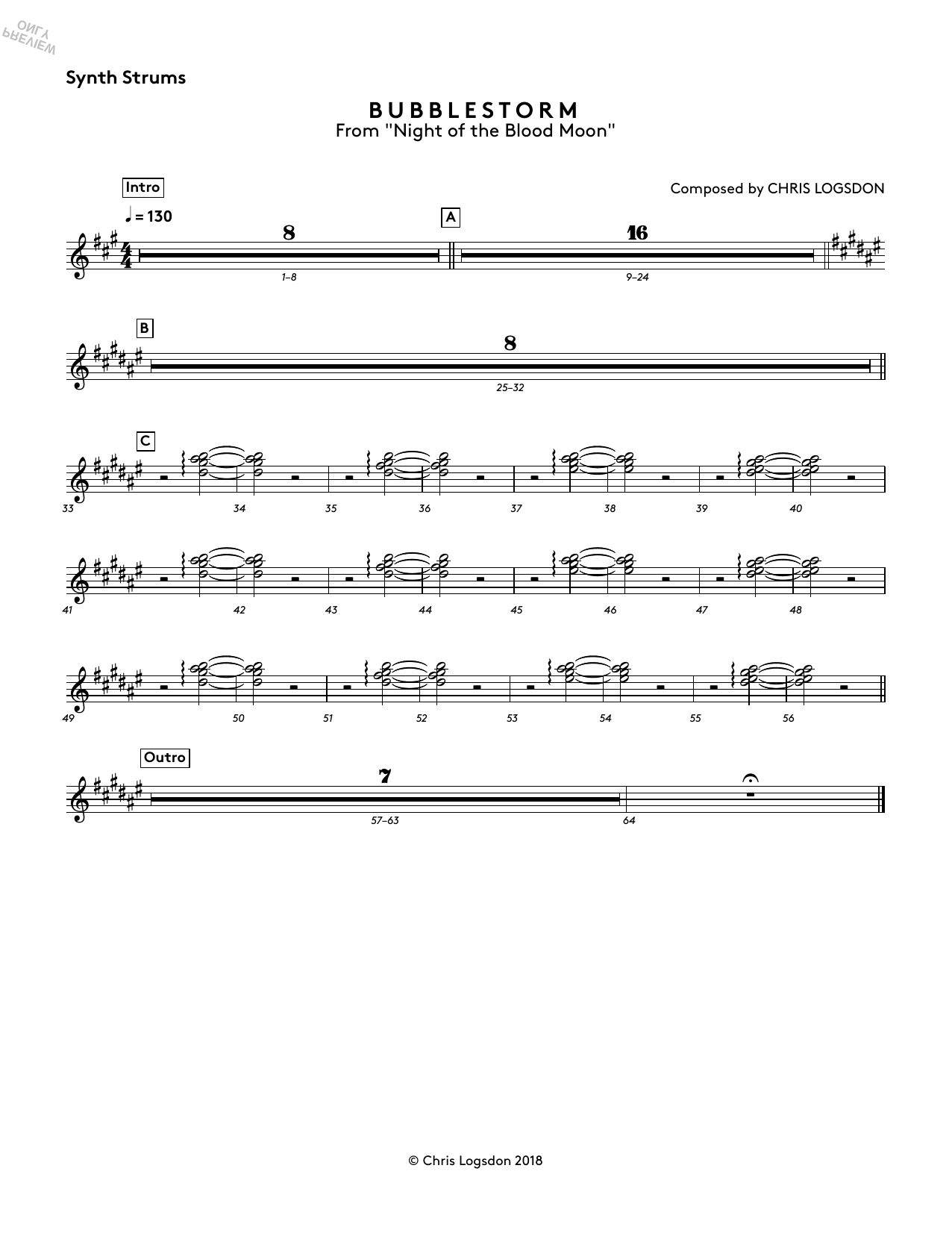 Chris Logsdon Bubblestorm (from Night of the Blood Moon) - Synth Strums sheet music notes and chords arranged for Performance Ensemble