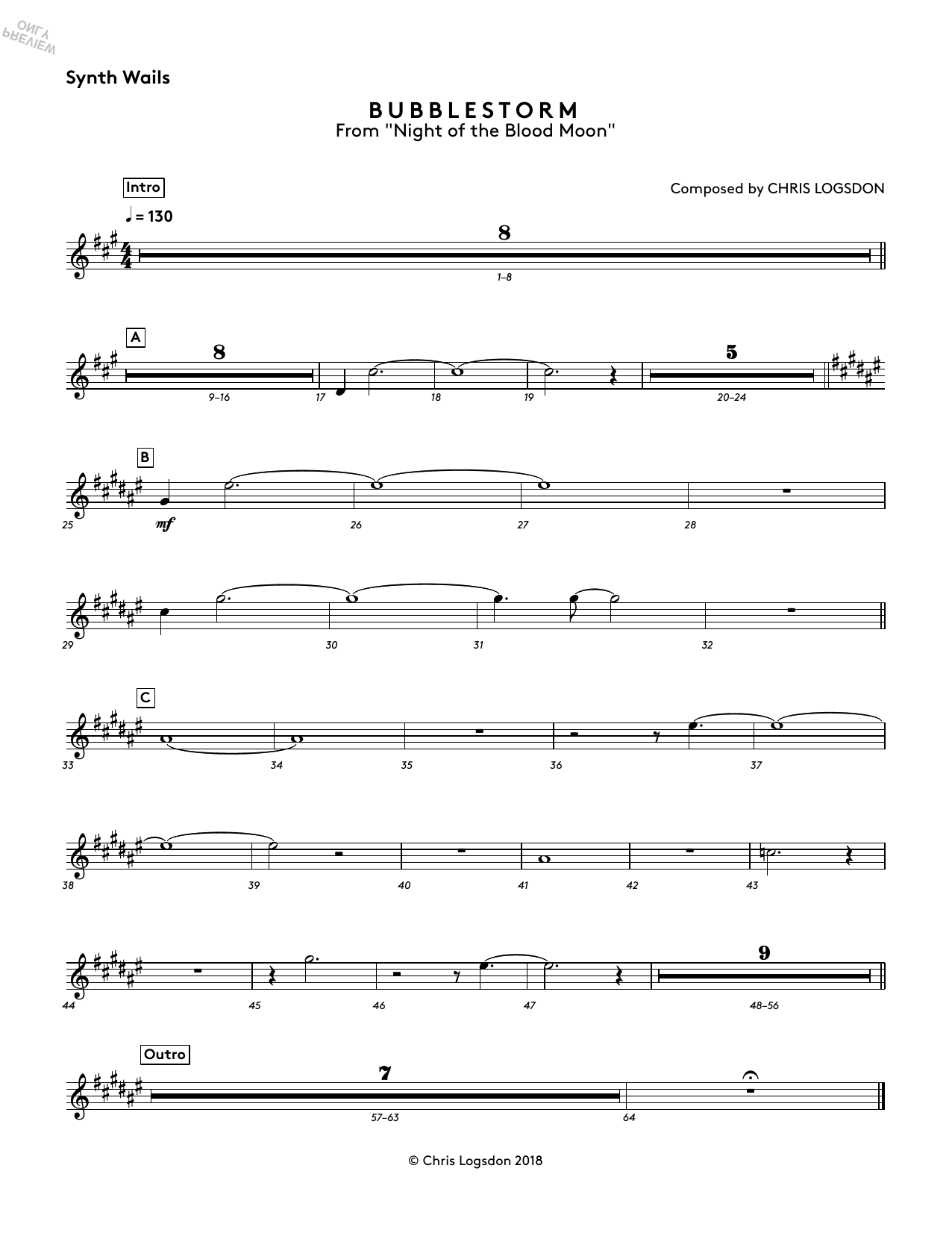 Chris Logsdon Bubblestorm (from Night of the Blood Moon) - Synth Wails sheet music notes and chords arranged for Performance Ensemble