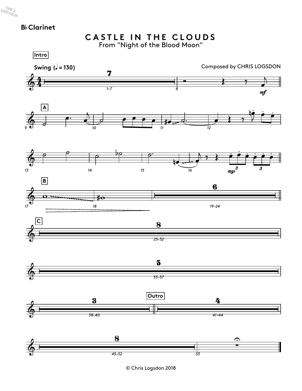Chris Logsdon Castle In The Clouds (from Night of the Blood Moon) - Bb Clarinet sheet music notes and chords arranged for Performance Ensemble