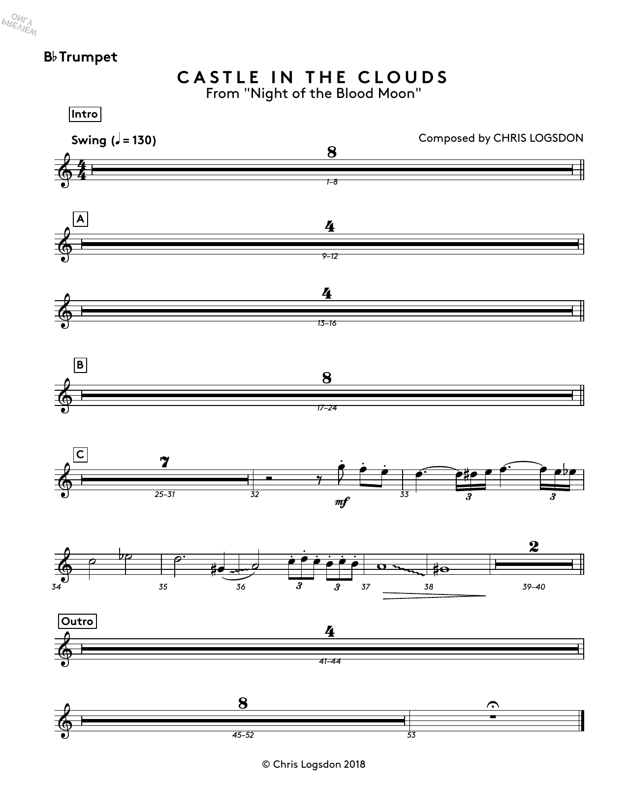 Chris Logsdon Castle In The Clouds (from Night of the Blood Moon) - Bb Trumpet sheet music notes and chords arranged for Performance Ensemble