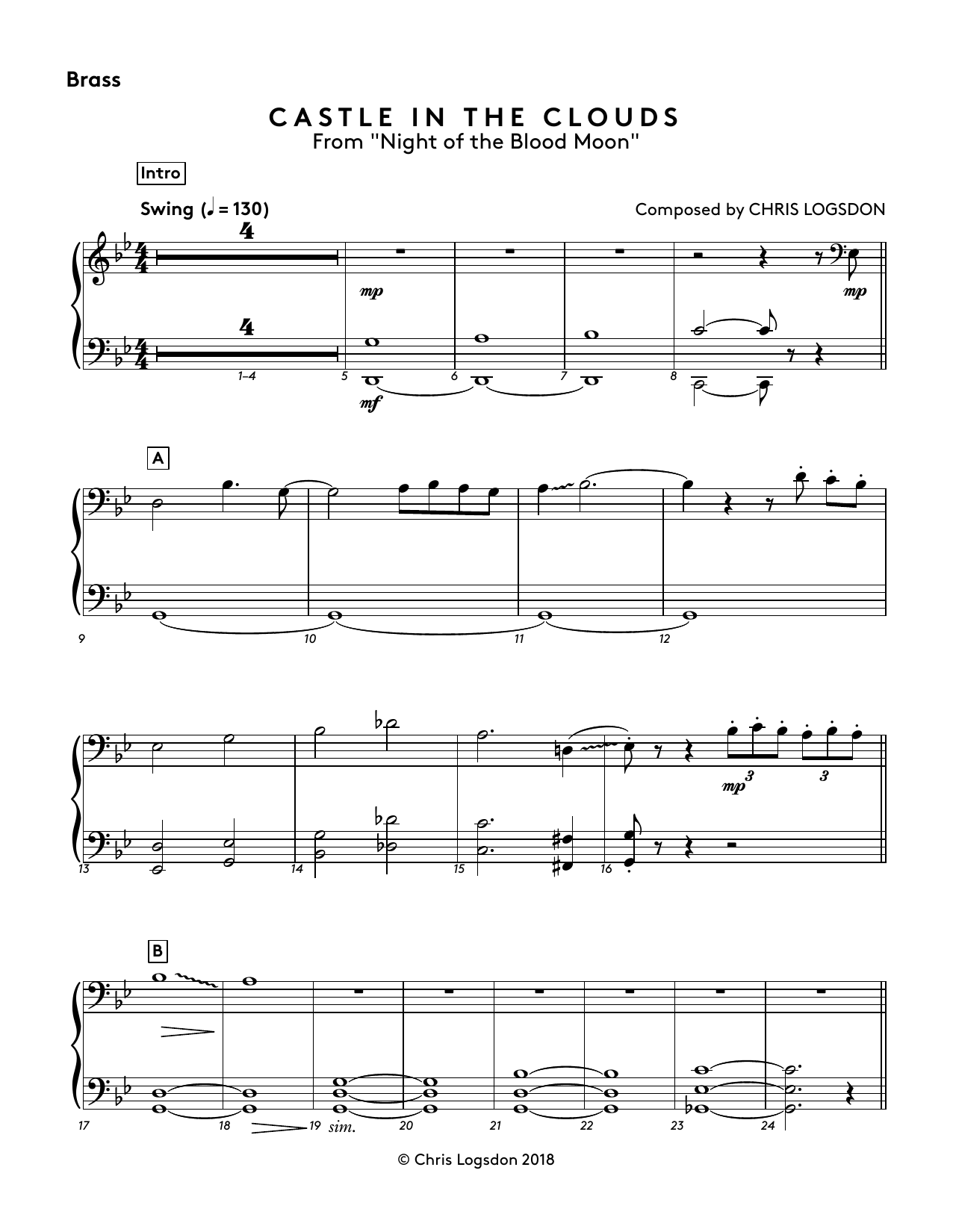 Chris Logsdon Castle In The Clouds (from Night of the Blood Moon) - Brass sheet music notes and chords arranged for Performance Ensemble