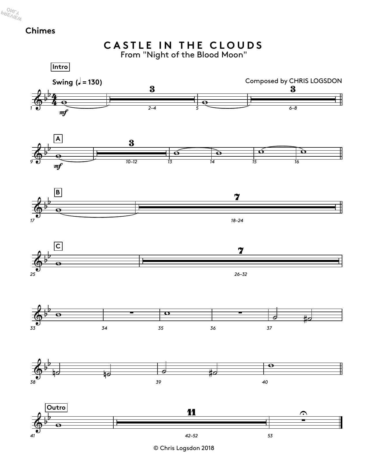 Chris Logsdon Castle In The Clouds (from Night of the Blood Moon) - Chimes sheet music notes and chords arranged for Performance Ensemble
